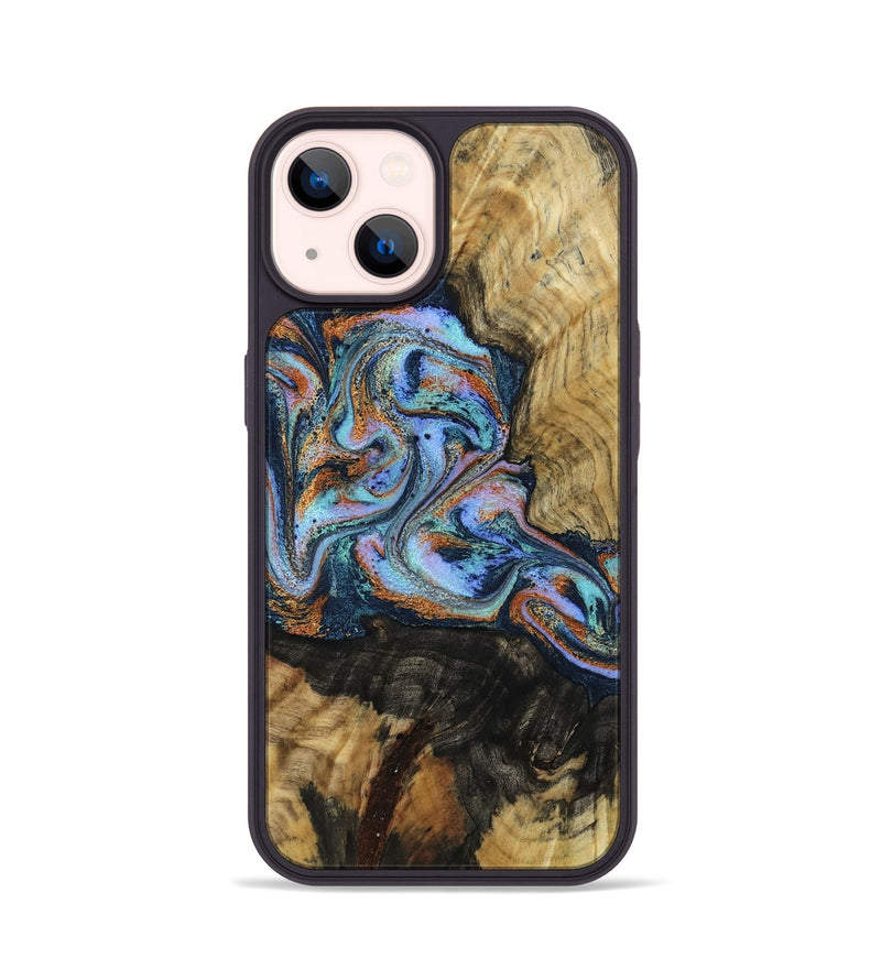 iPhone 14 Wood Phone Case - Finis (Teal & Gold, 792052)
