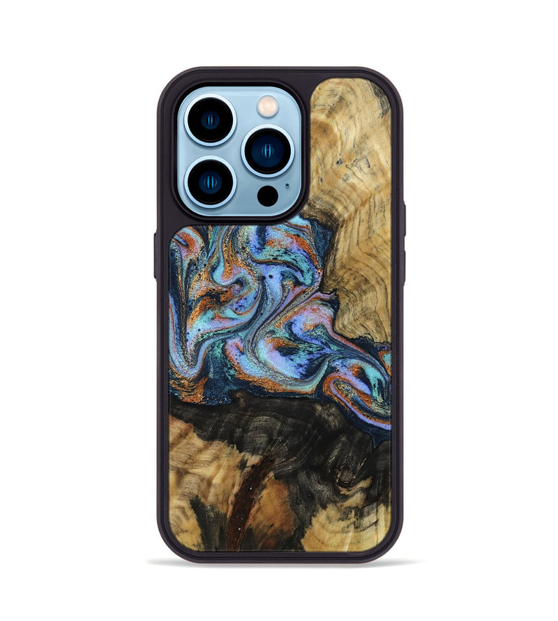 iPhone 14 Pro Wood Phone Case - Finis (Teal & Gold, 792052)