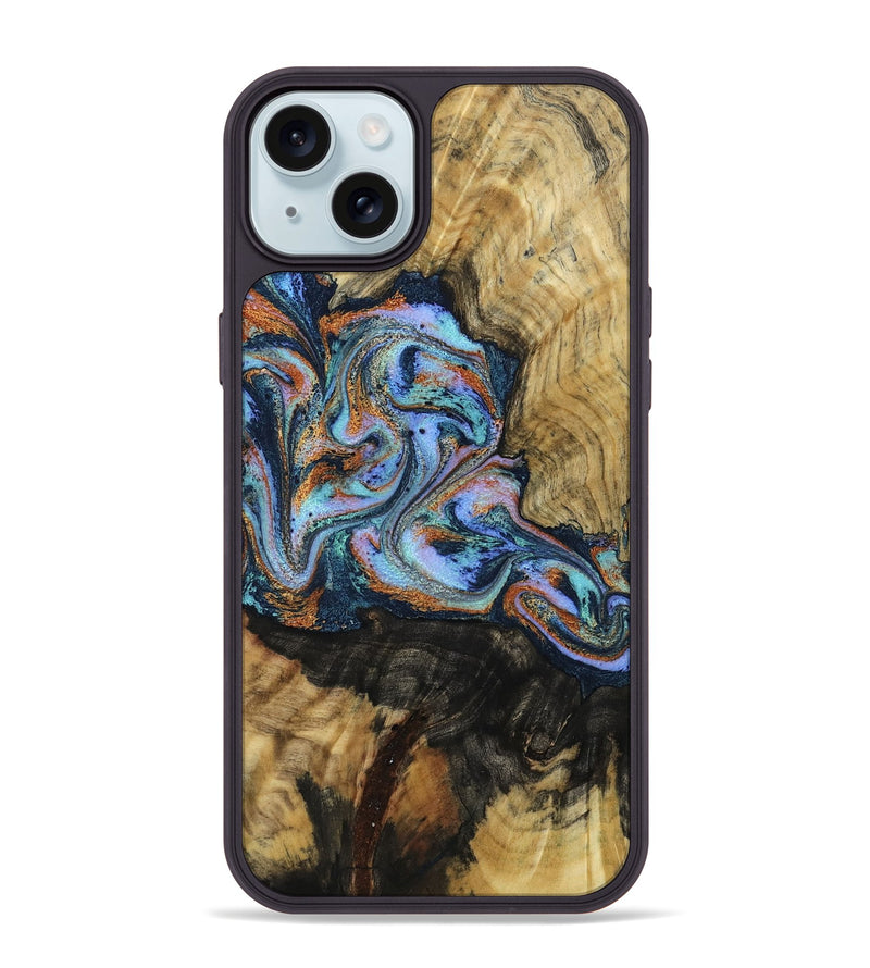 iPhone 15 Plus Wood Phone Case - Finis (Teal & Gold, 792052)