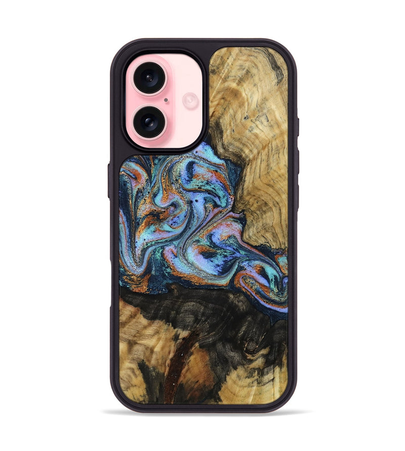 iPhone 16 Wood Phone Case - Finis (Teal & Gold, 792052)