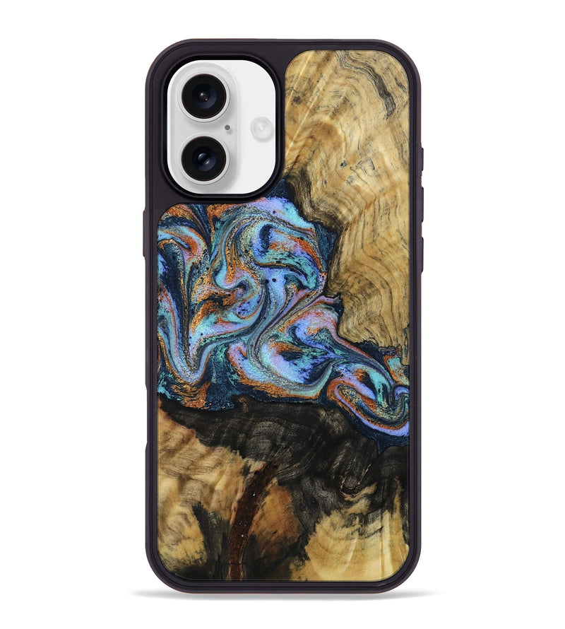 iPhone 16 Plus Wood Phone Case - Finis (Teal & Gold, 792052)