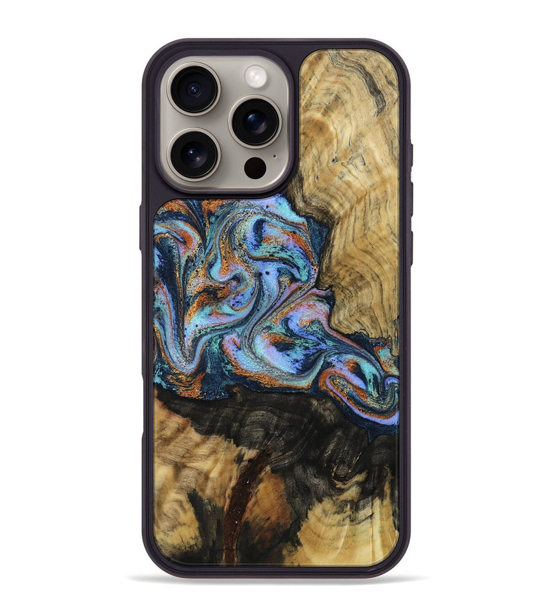iPhone 16 Pro Max Wood Phone Case - Finis (Teal & Gold, 792052)