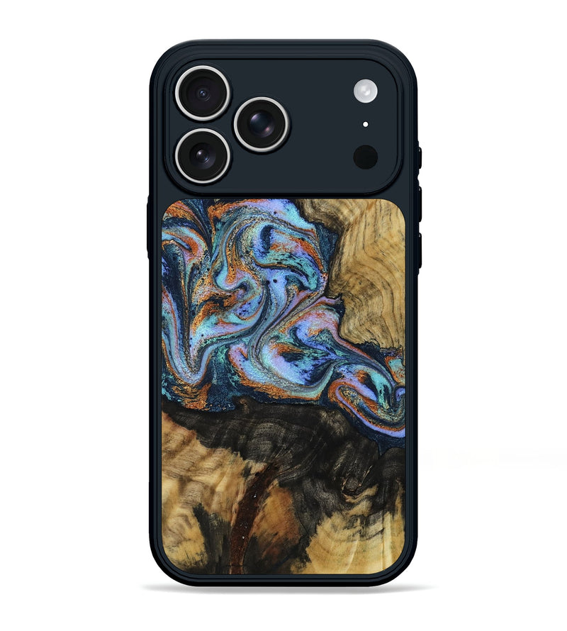 iPhone 17 Pro Max Wood Phone Case - Finis (Teal & Gold, 792052)