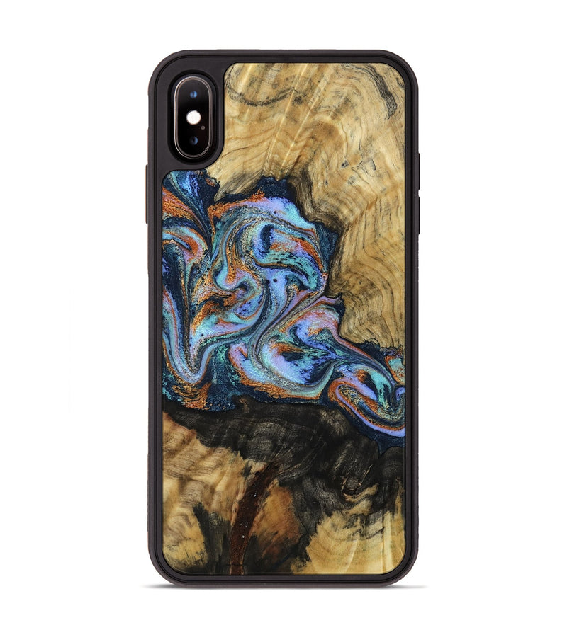 iPhone Xs Max Wood Phone Case - Finis (Teal & Gold, 792052)