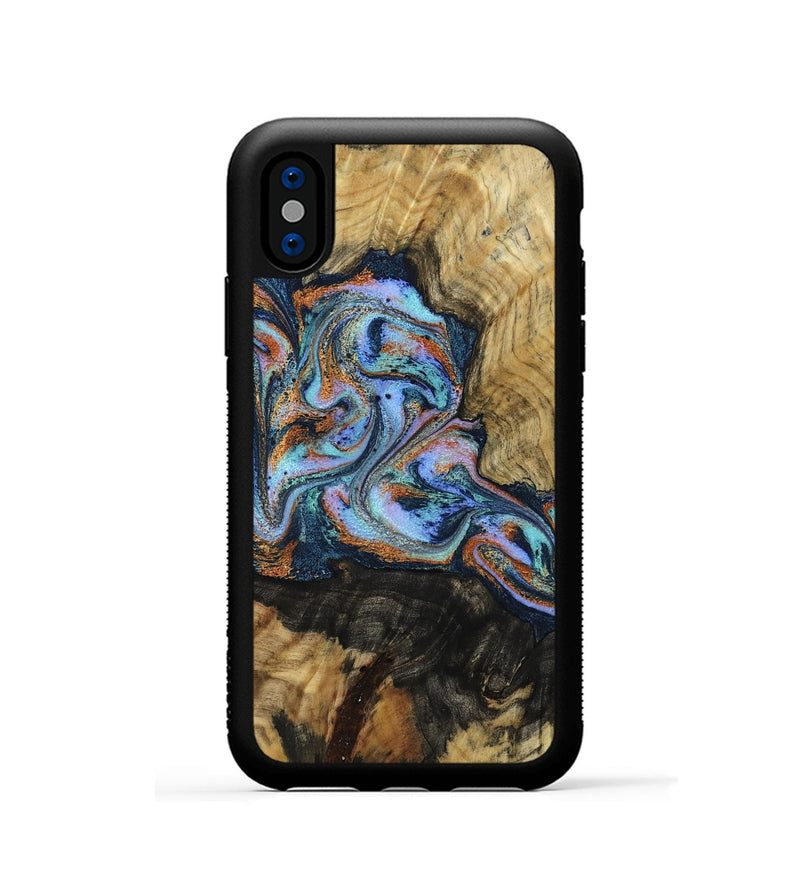 iPhone Xs Wood Phone Case - Finis (Teal & Gold, 792052)