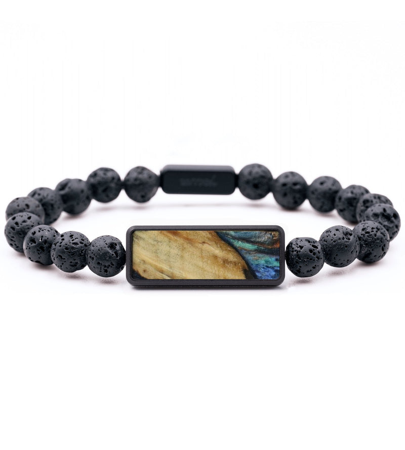 Lava Bead Wood Bracelet - Bill (Teal & Gold, 792195)