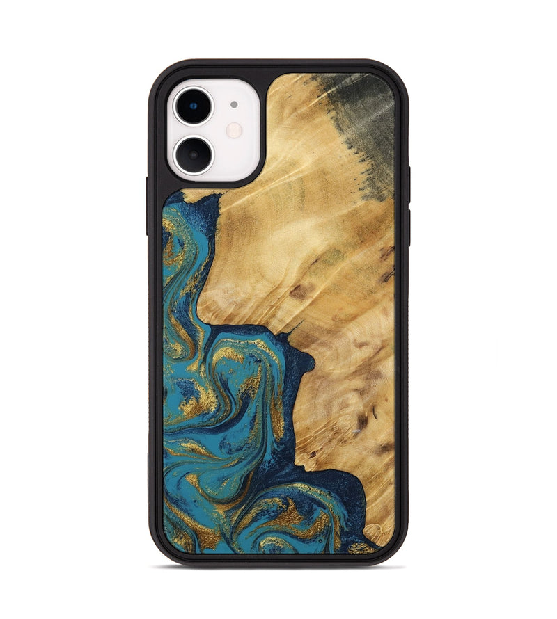 iPhone 11 Wood Phone Case - Delphia (Teal & Gold, 792294)