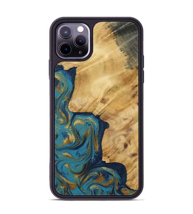 iPhone 11 Pro Max Wood Phone Case - Delphia (Teal & Gold, 792294)