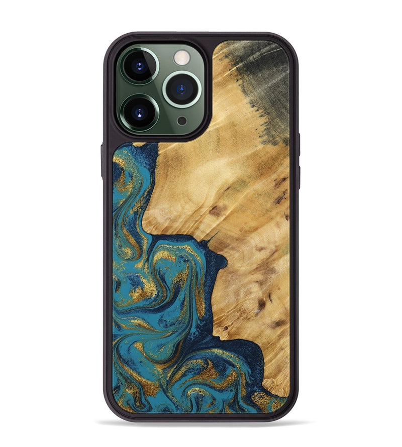 iPhone 13 Pro Max Wood Phone Case - Delphia (Teal & Gold, 792294)
