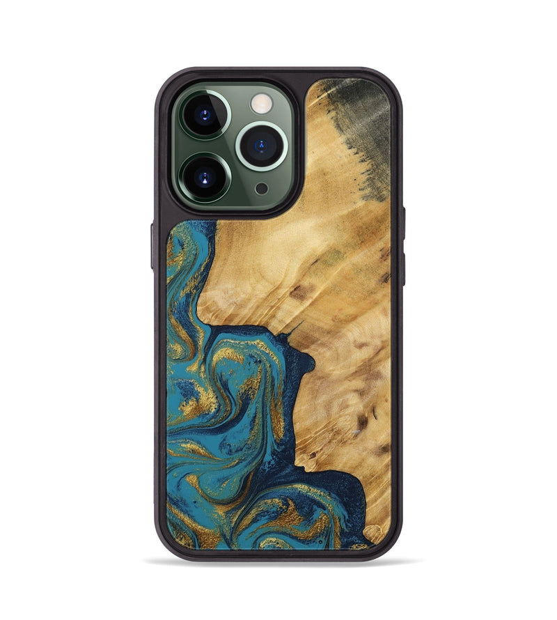 iPhone 13 Pro Wood Phone Case - Delphia (Teal & Gold, 792294)