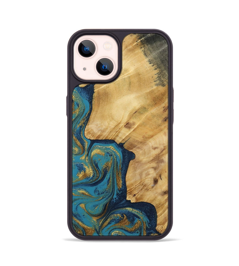 iPhone 14 Wood Phone Case - Delphia (Teal & Gold, 792294)