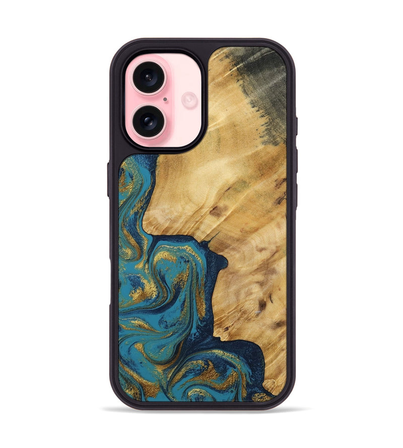 iPhone 16 Wood Phone Case - Delphia (Teal & Gold, 792294)