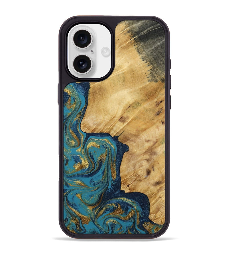 iPhone 16 Plus Wood Phone Case - Delphia (Teal & Gold, 792294)