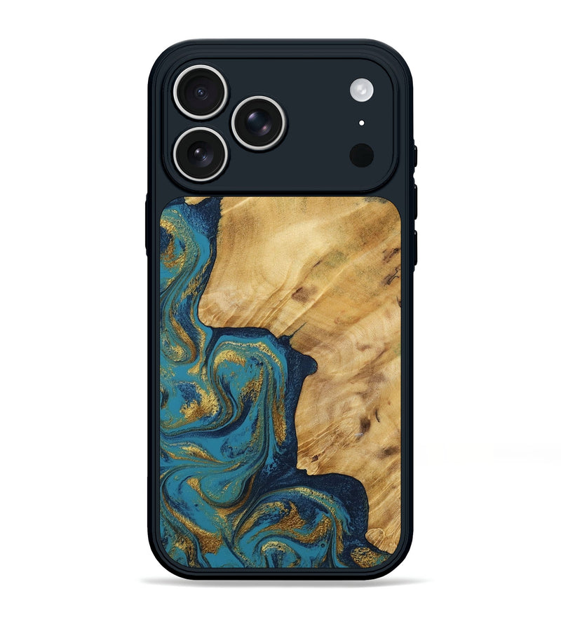 iPhone 17 Pro Max Wood Phone Case - Delphia (Teal & Gold, 792294)
