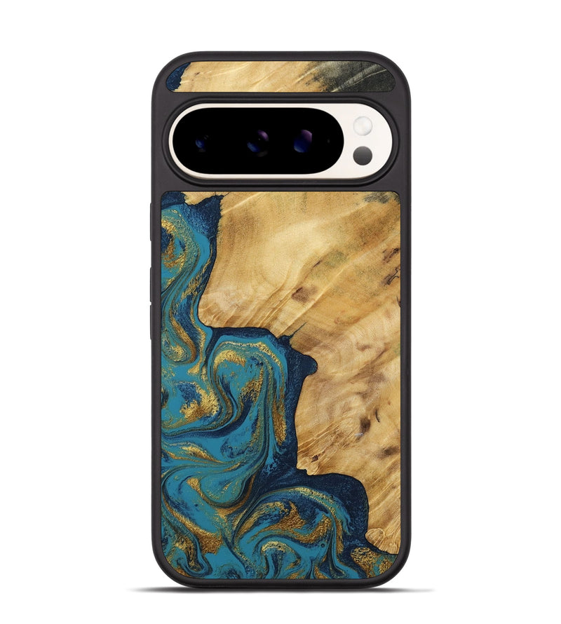 Pixel 9 Wood Phone Case - Delphia (Teal & Gold, 792294)