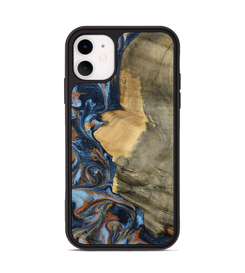 iPhone 11 Wood Phone Case - Mikael (Teal & Gold, 792402)