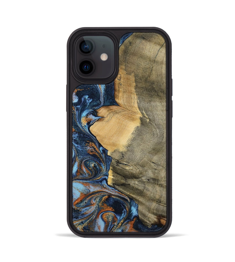 iPhone 12 Wood Phone Case - Mikael (Teal & Gold, 792402)
