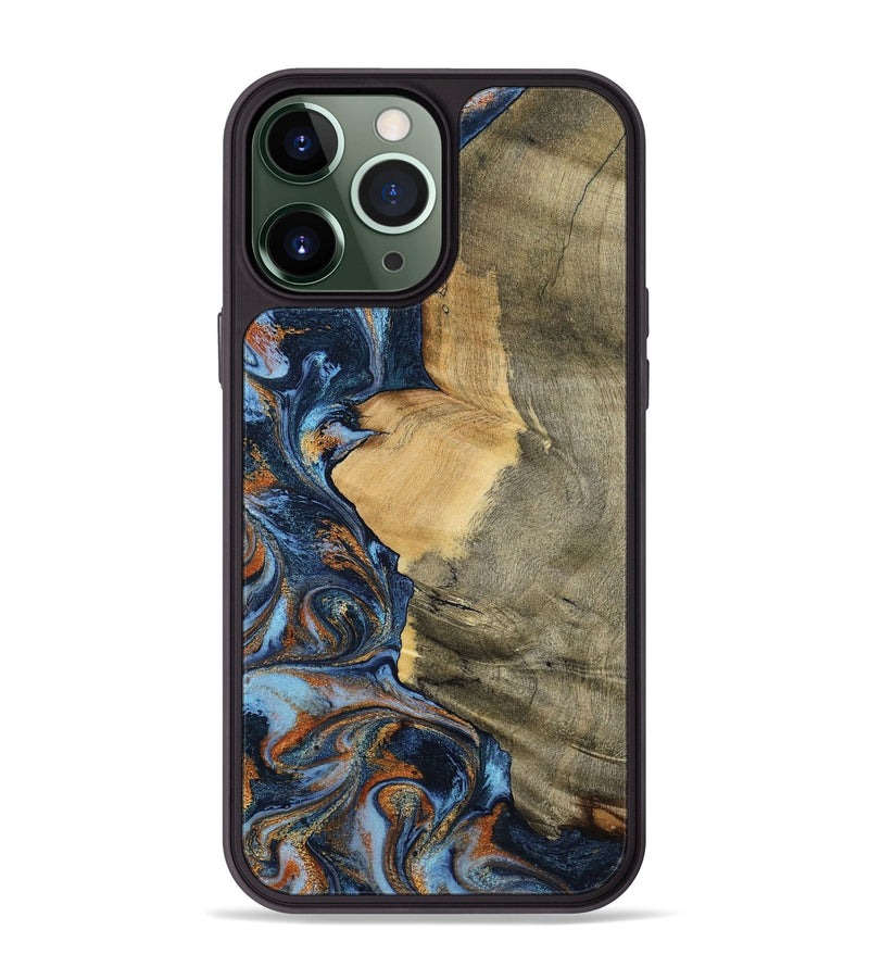 iPhone 13 Pro Max Wood Phone Case - Mikael (Teal & Gold, 792402)