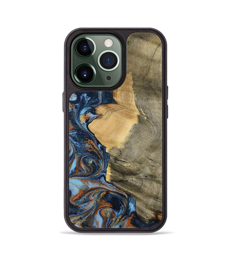 iPhone 13 Pro Wood Phone Case - Mikael (Teal & Gold, 792402)