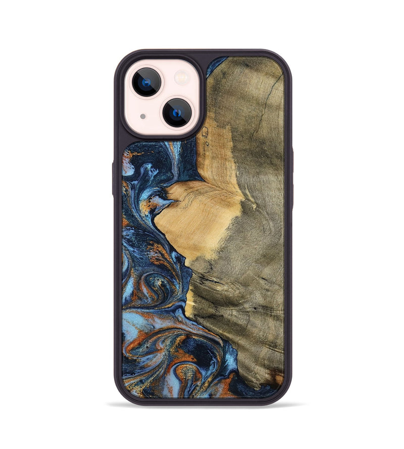 iPhone 14 Wood Phone Case - Mikael (Teal & Gold, 792402)