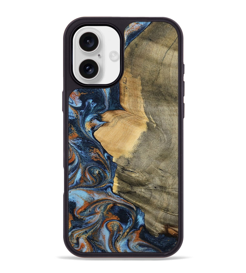 iPhone 16 Plus Wood Phone Case - Mikael (Teal & Gold, 792402)
