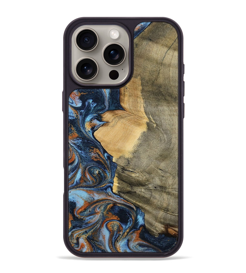 iPhone 16 Pro Max Wood Phone Case - Mikael (Teal & Gold, 792402)