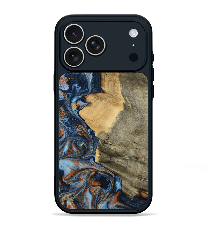 iPhone 17 Pro Max Wood Phone Case - Mikael (Teal & Gold, 792402)