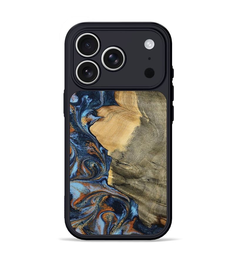 iPhone 17 Pro Wood Phone Case - Mikael (Teal & Gold, 792402)