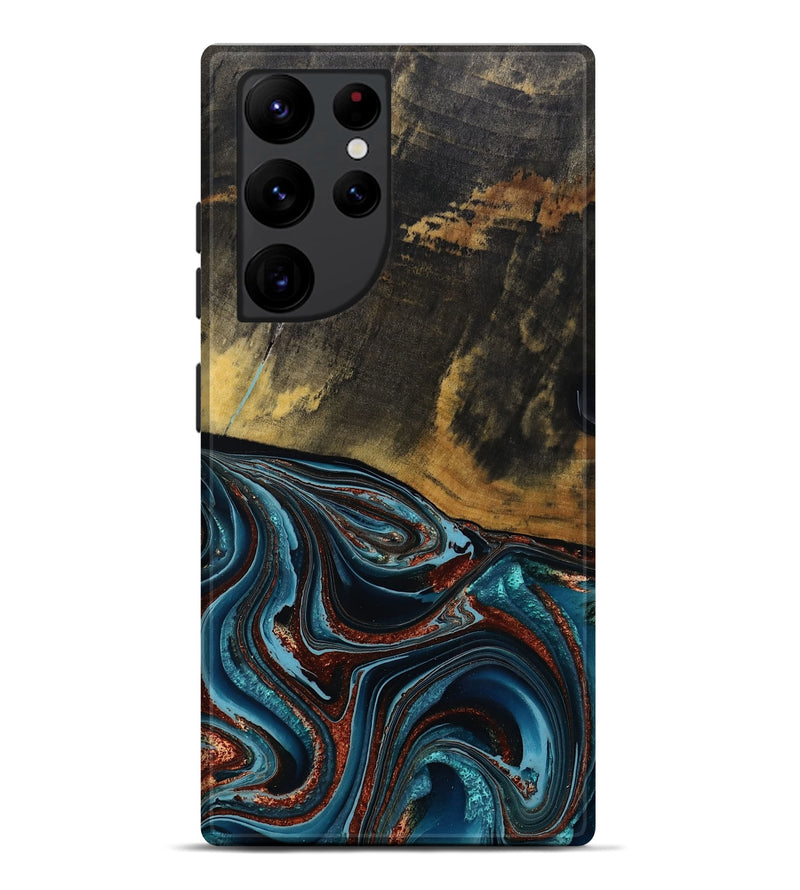 Galaxy S22 Ultra Wood Live Edge Phone Case - Kaylynn (Teal & Gold, 792502)