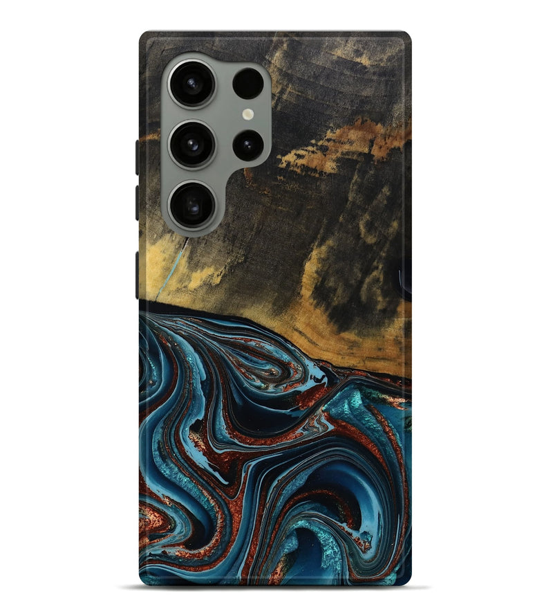Galaxy S24 Ultra Wood Live Edge Phone Case - Kaylynn (Teal & Gold, 792502)
