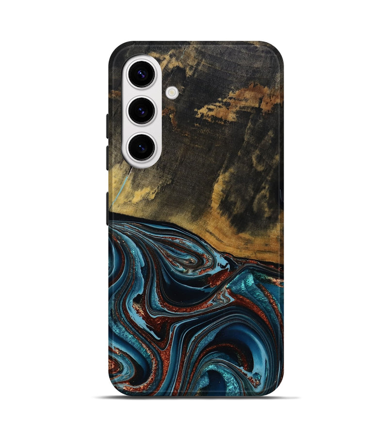 Galaxy S25 Wood Live Edge Phone Case - Kaylynn (Teal & Gold, 792502)