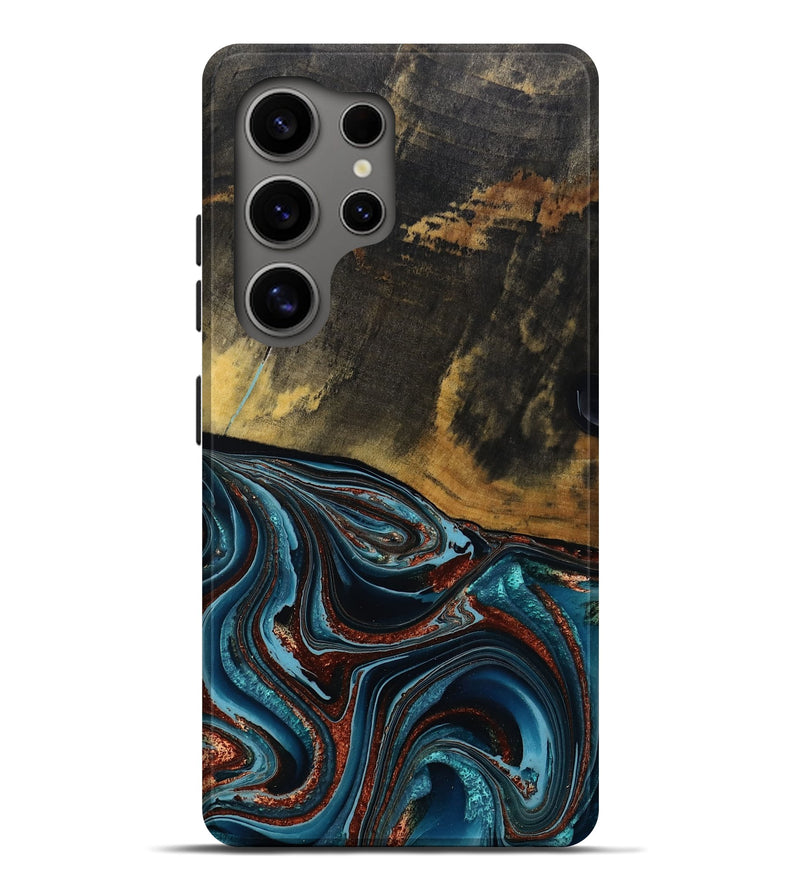 Galaxy S25 Ultra Wood Live Edge Phone Case - Kaylynn (Teal & Gold, 792502)