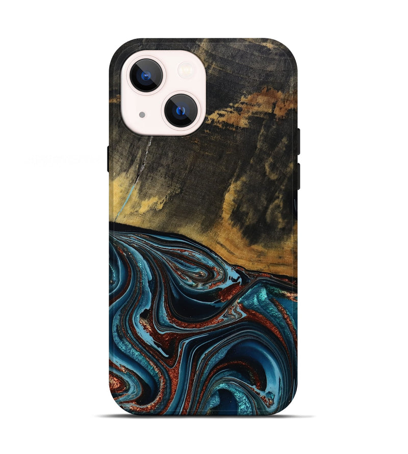 iPhone 13 Wood Live Edge Phone Case - Kaylynn (Teal & Gold, 792502)