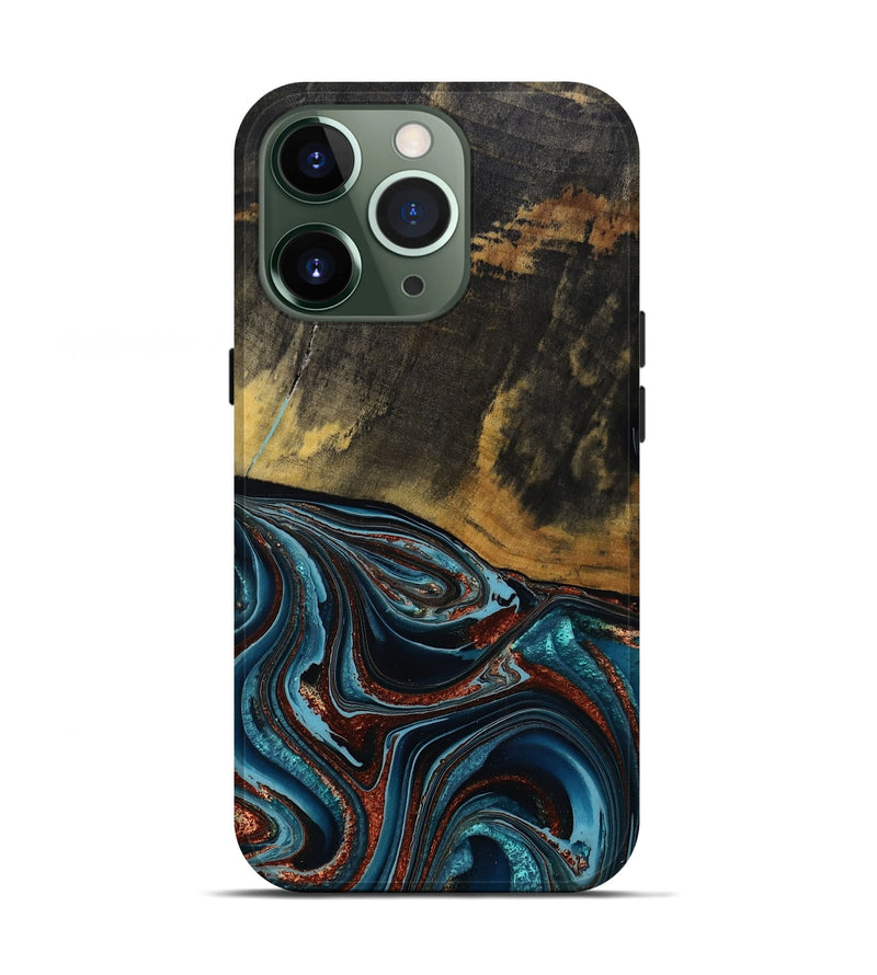 iPhone 13 Pro Wood Live Edge Phone Case - Kaylynn (Teal & Gold, 792502)