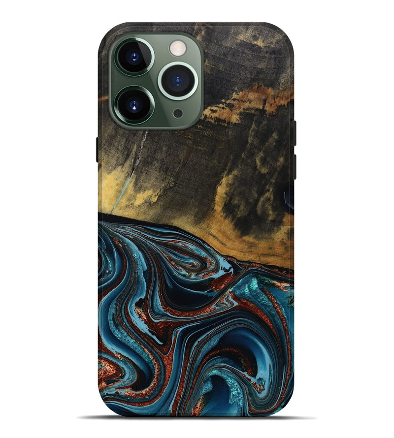 iPhone 13 Pro Max Wood Live Edge Phone Case - Kaylynn (Teal & Gold, 792502)