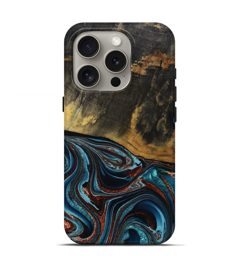 iPhone 16 Pro Wood Live Edge Phone Case - Kaylynn (Teal & Gold, 792502)