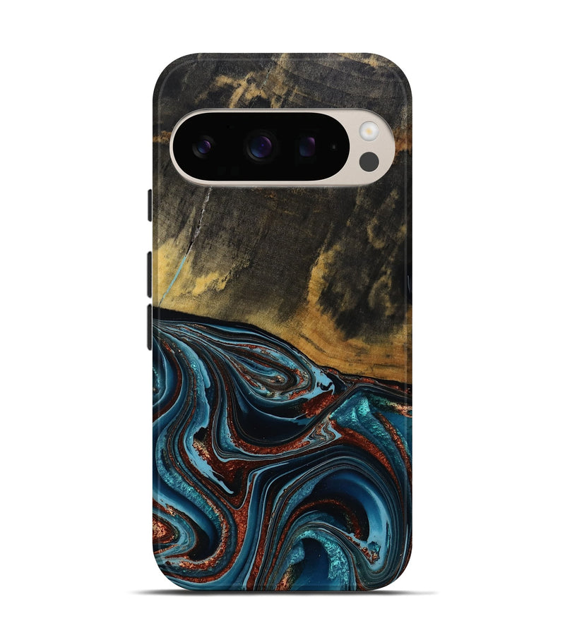 Pixel 10 Wood Live Edge Phone Case - Kaylynn (Teal & Gold, 792502)