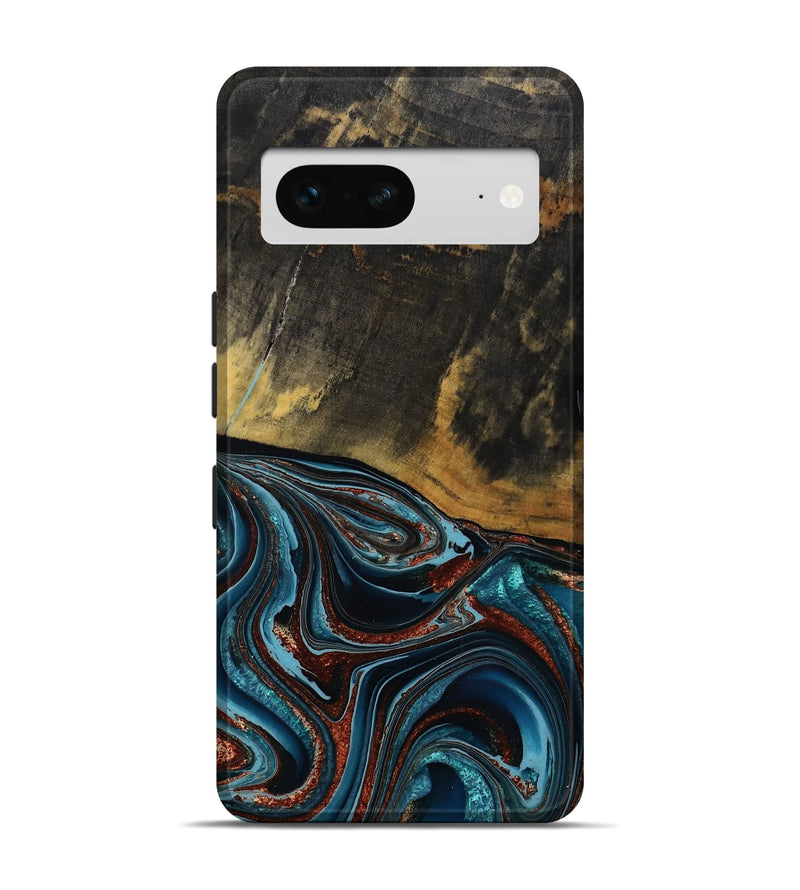 Pixel 7 Wood Live Edge Phone Case - Kaylynn (Teal & Gold, 792502)