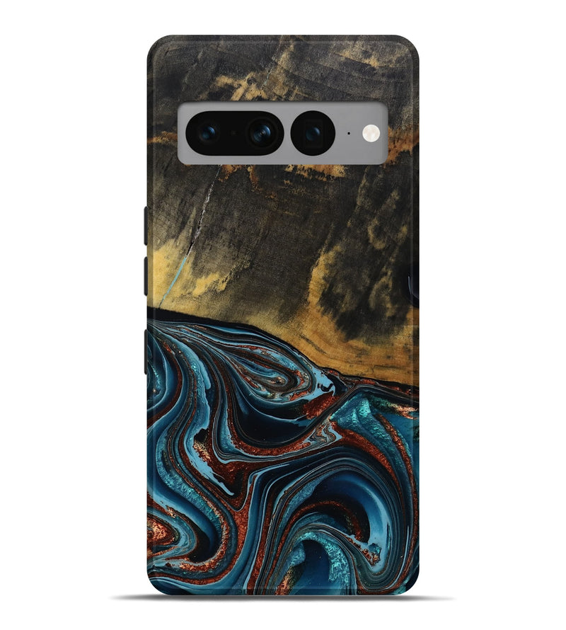 Pixel 7 Pro Wood Live Edge Phone Case - Kaylynn (Teal & Gold, 792502)