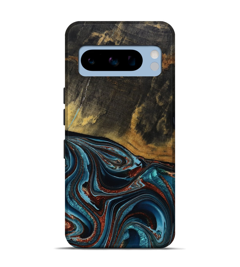 Pixel 8 Pro Wood Live Edge Phone Case - Kaylynn (Teal & Gold, 792502)