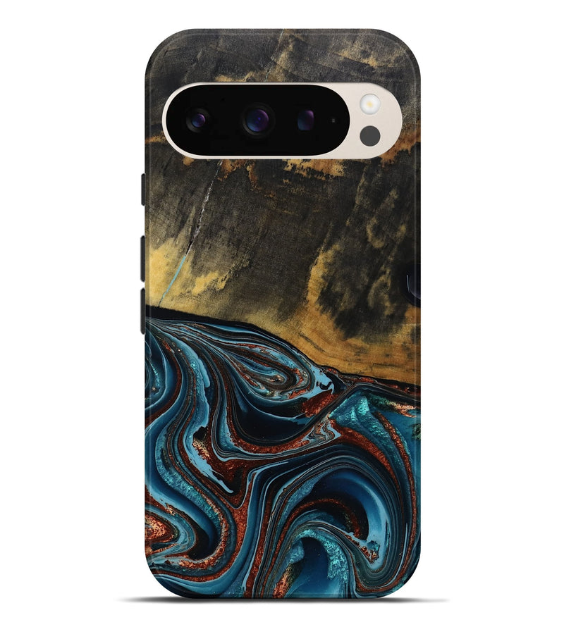 Pixel 9 Pro XL Wood Live Edge Phone Case - Kaylynn (Teal & Gold, 792502)