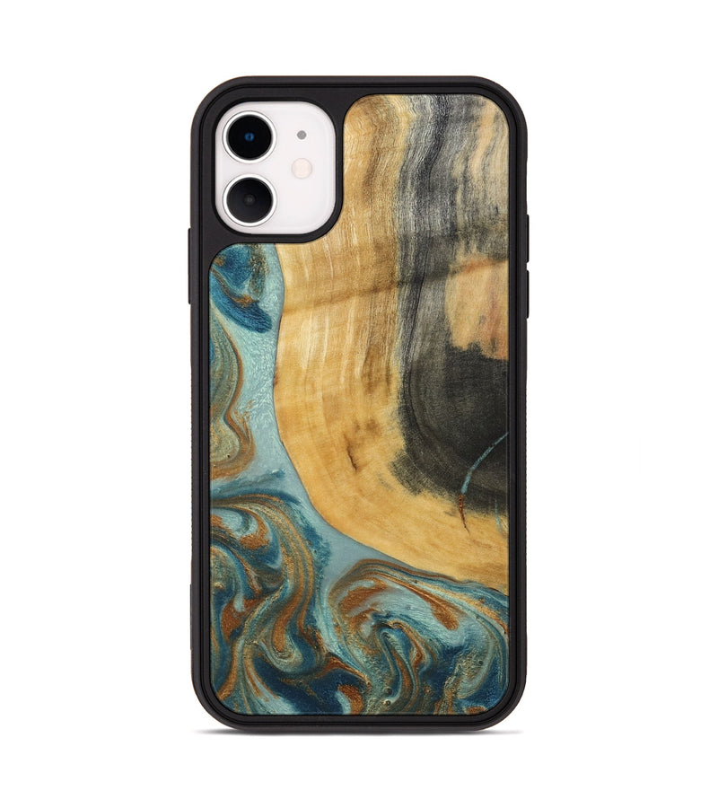 iPhone 11 Wood Phone Case - Miranda (Teal & Gold, 792534)