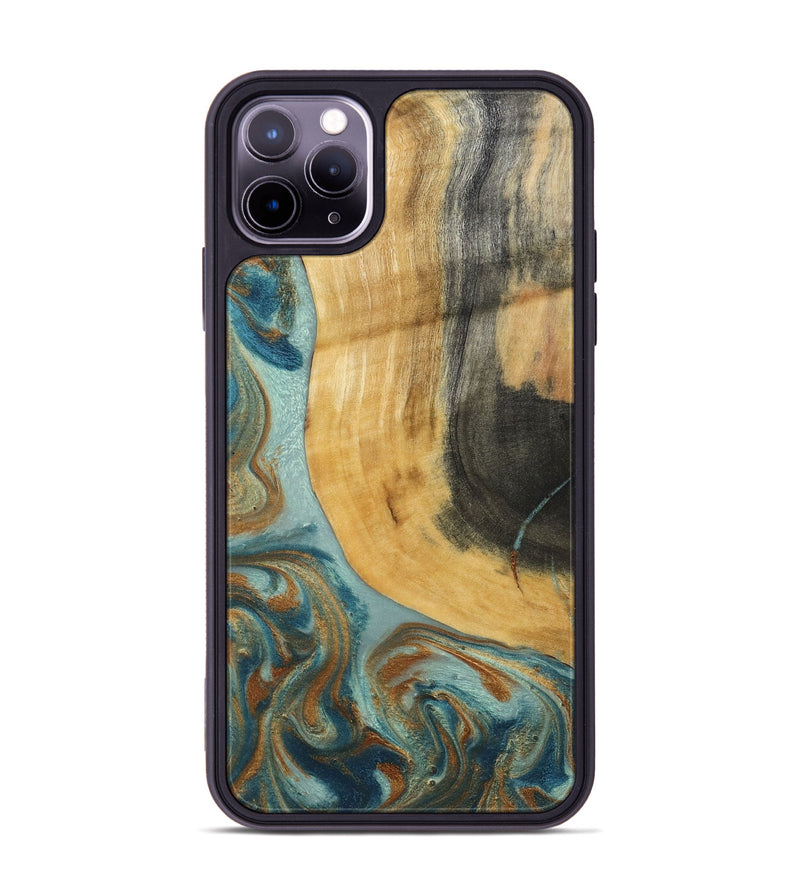 iPhone 11 Pro Max Wood Phone Case - Miranda (Teal & Gold, 792534)