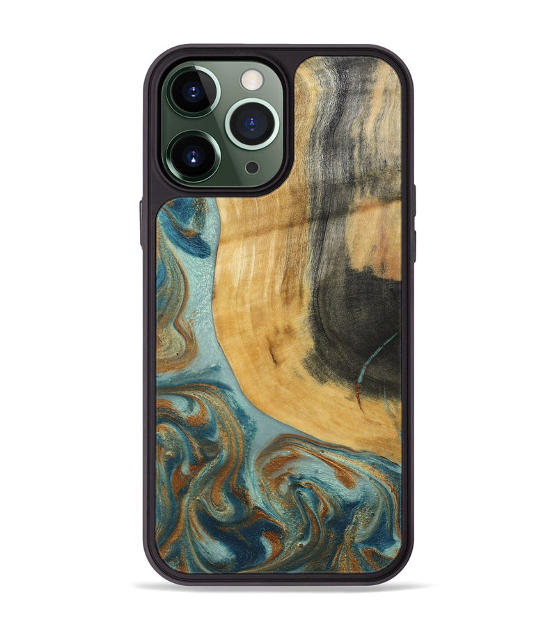iPhone 13 Pro Max Wood Phone Case - Miranda (Teal & Gold, 792534)
