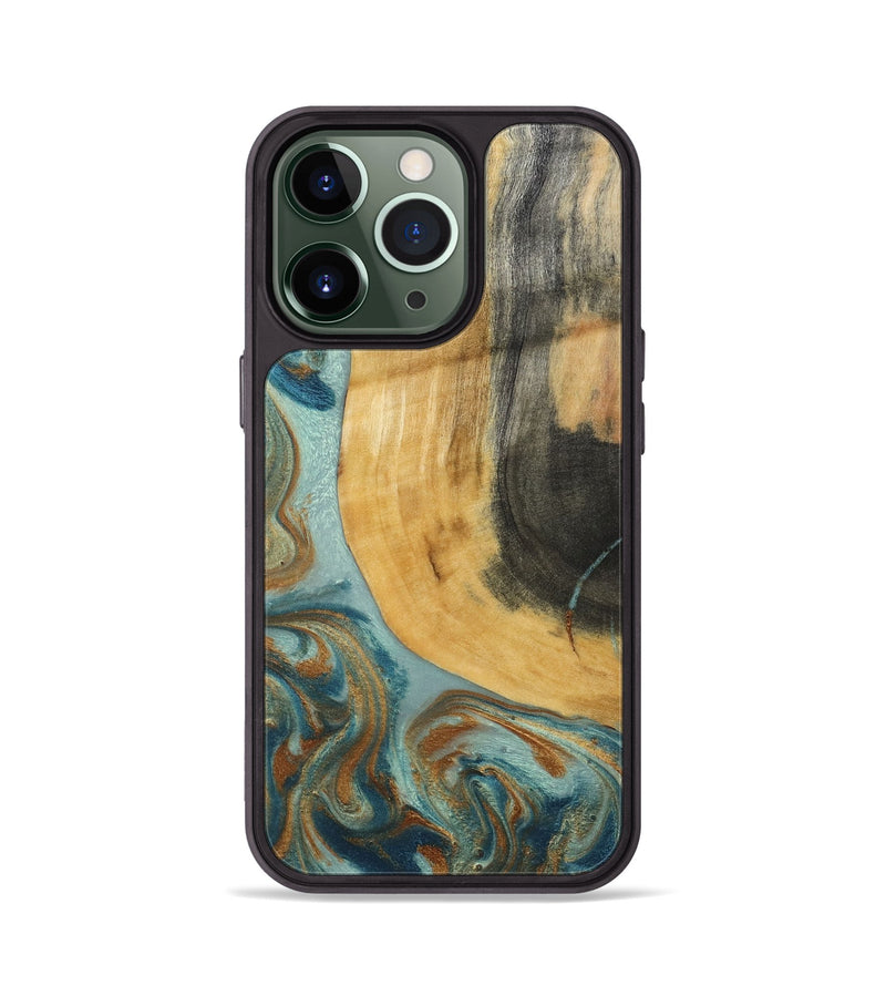 iPhone 13 Pro Wood Phone Case - Miranda (Teal & Gold, 792534)