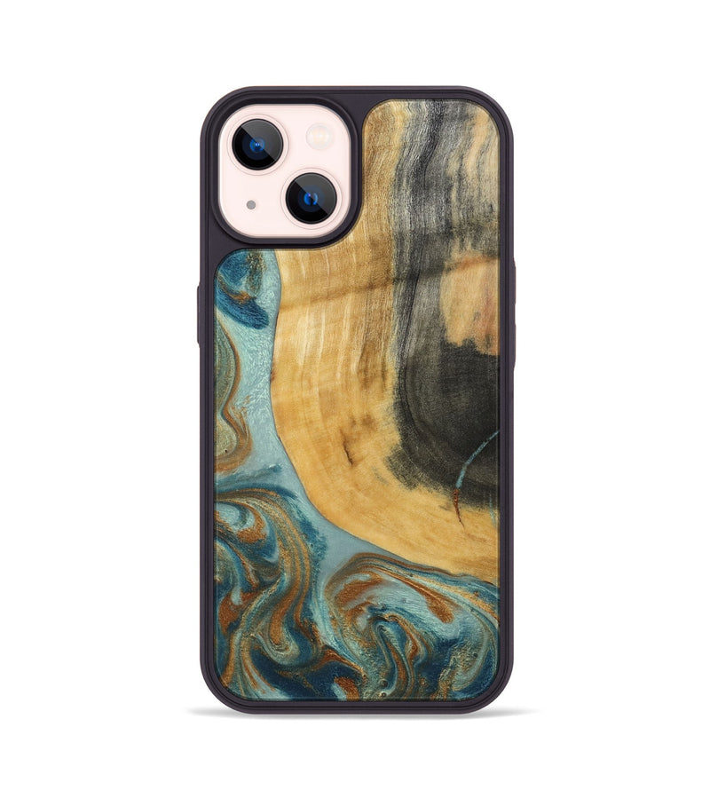 iPhone 14 Wood Phone Case - Miranda (Teal & Gold, 792534)