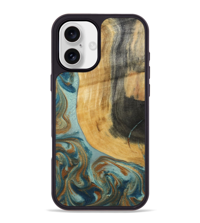iPhone 16 Plus Wood Phone Case - Miranda (Teal & Gold, 792534)