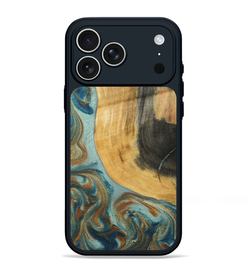 iPhone 17 Pro Max Wood Phone Case - Miranda (Teal & Gold, 792534)