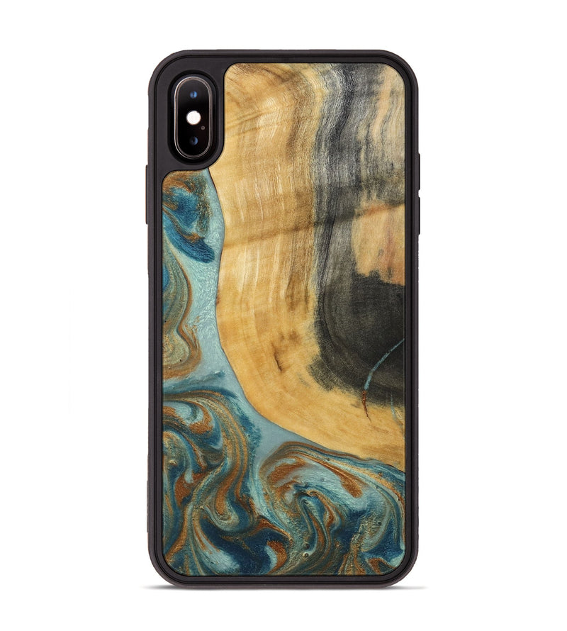iPhone Xs Max Wood Phone Case - Miranda (Teal & Gold, 792534)