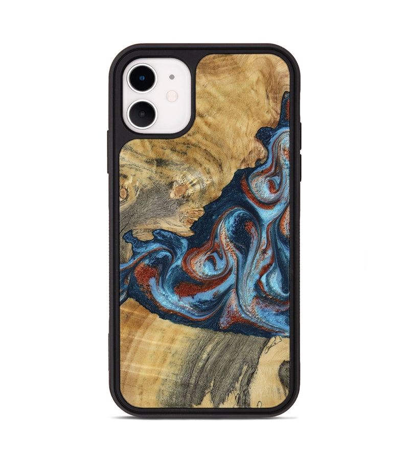 iPhone 11 Wood Phone Case - Nikia (Teal & Gold, 792536)